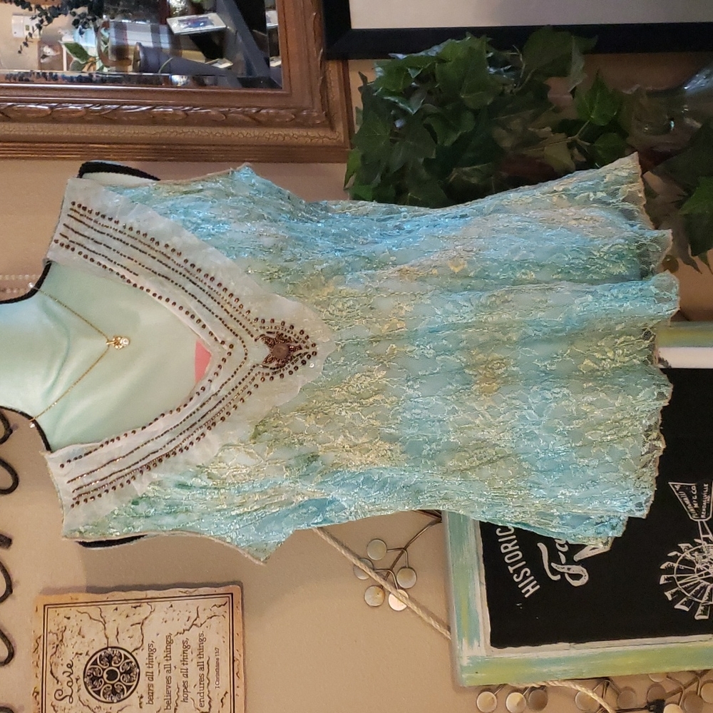 Vanity Embellished Tank Top with Lace Accents Size XL